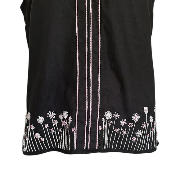 J Crew Women's Black Sleeveless Light Top Floral Embroidery Cottagecore Size S - Picture 4 of 6
